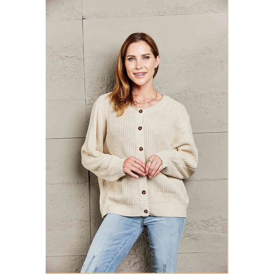 Double Take Button Down Rib-Knit Reversible Sweater Cream / S Apparel and Accessories