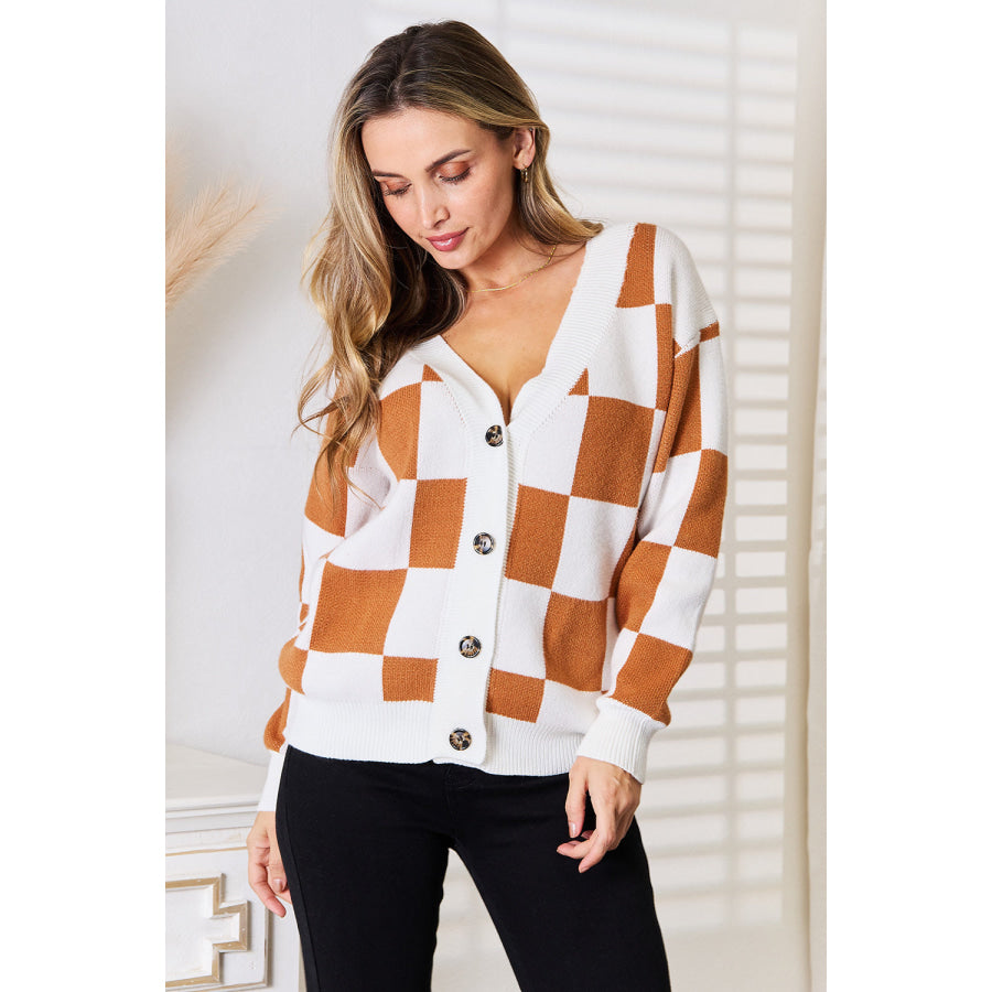 Double Take Button-Up V-Neck Dropped Shoulder Cardigan Apparel and Accessories