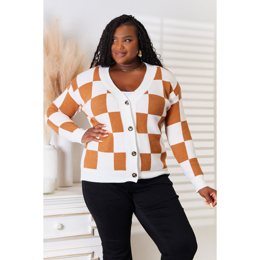 Double Take Button-Up V-Neck Dropped Shoulder Cardigan Apparel and Accessories