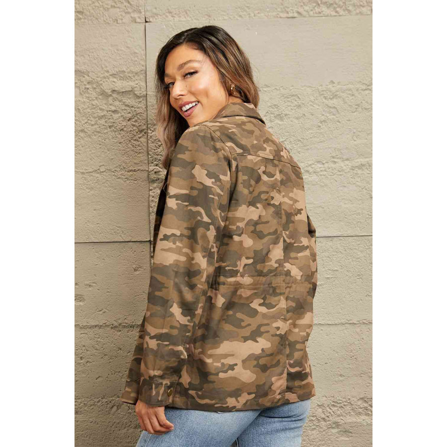 Double Take Camouflage Snap Down Jacket Camouflage / S Coats & Jackets