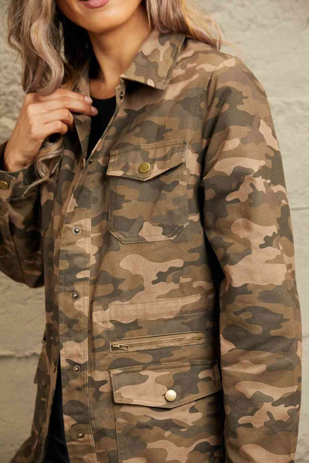 Double Take Camouflage Snap Down Jacket Coats &amp; Jackets