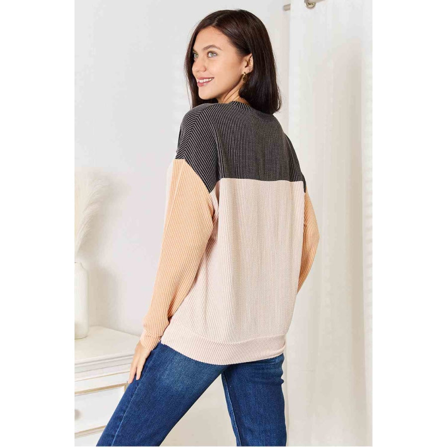 Double Take Color Block Dropped Shoulder T-Shirt