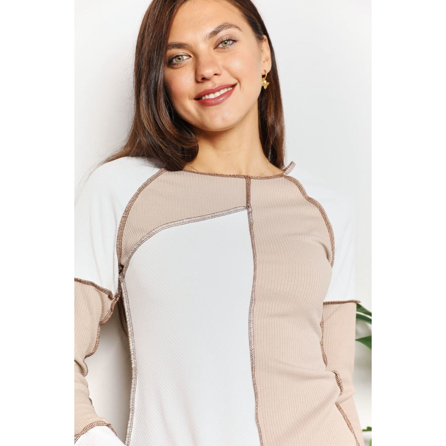 Double Take Color Block Exposed Seam Top