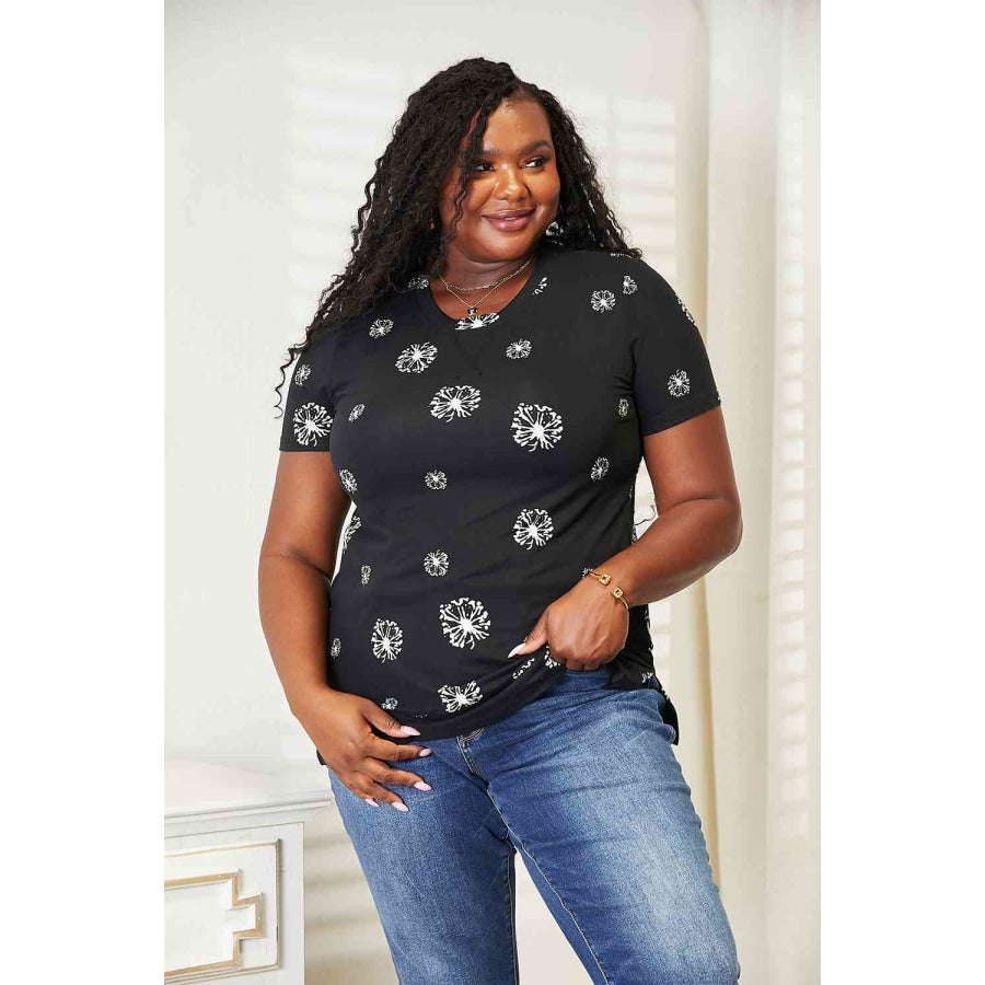 Double Take Dandelion Print Round Neck T-Shirt Shirts &amp; Tops