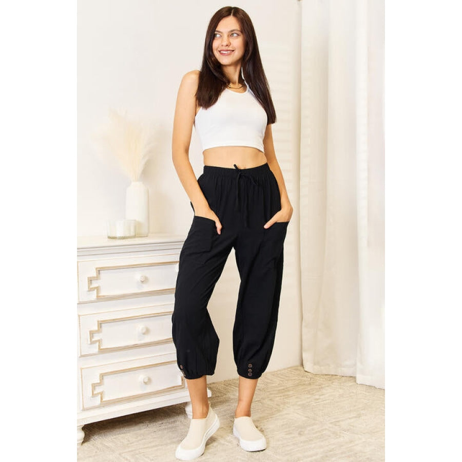 Double Take Decorative Button Cropped Pants Apparel and Accessories