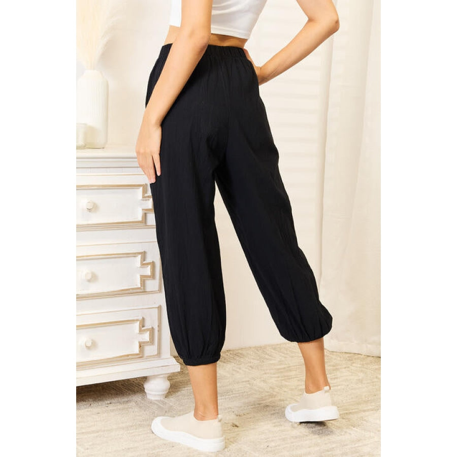 Double Take Decorative Button Cropped Pants Apparel and Accessories