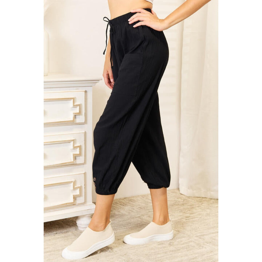 Double Take Decorative Button Cropped Pants Apparel and Accessories