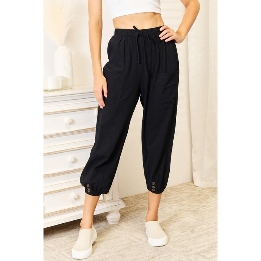 Double Take Decorative Button Cropped Pants Apparel and Accessories