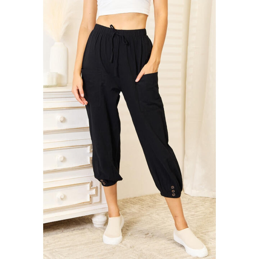 Double Take Decorative Button Cropped Pants Apparel and Accessories