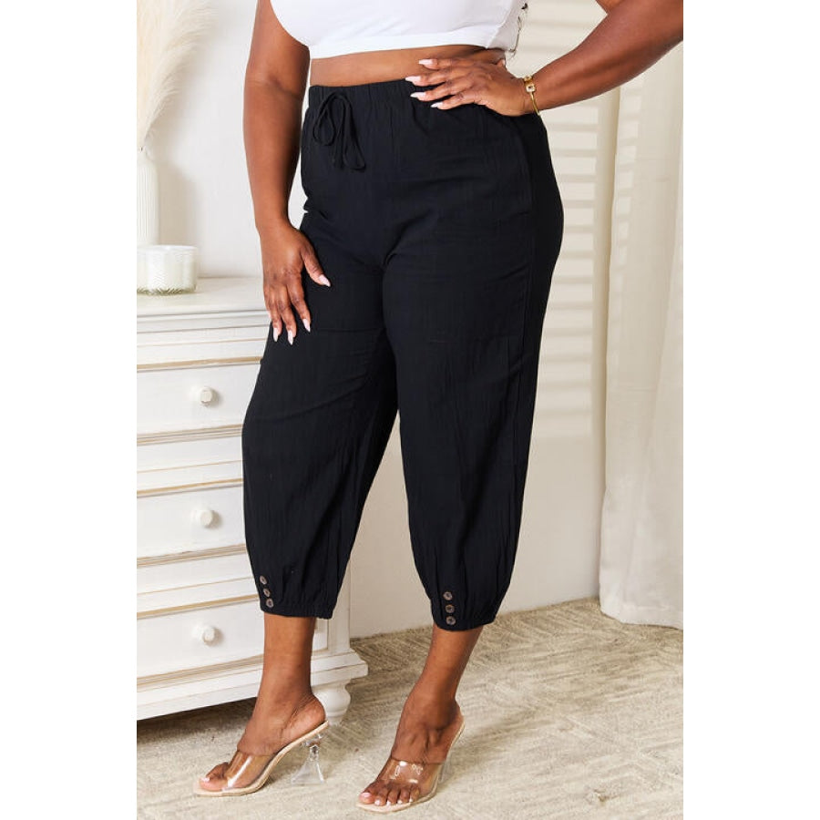 Double Take Decorative Button Cropped Pants Black / S Apparel and Accessories