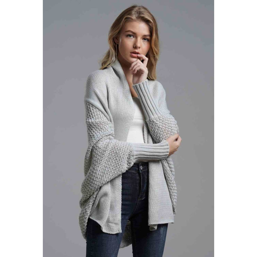 Double Take Dolman Sleeve Open Front Ribbed Trim Longline Cardigan Apparel and Accessories