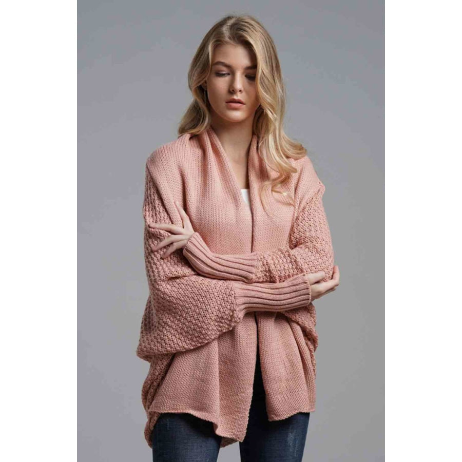 Double Take Dolman Sleeve Open Front Ribbed Trim Longline Cardigan Apparel and Accessories