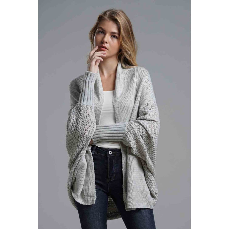 Double Take Dolman Sleeve Open Front Ribbed Trim Longline Cardigan Apparel and Accessories