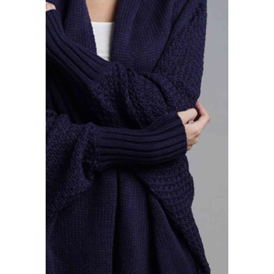 Double Take Dolman Sleeve Open Front Ribbed Trim Longline Cardigan Apparel and Accessories