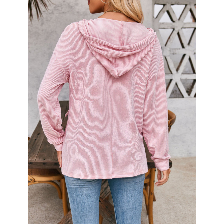 Double Take Drawstring Dropped Shoulder Long Sleeve Hoodie Apparel and Accessories