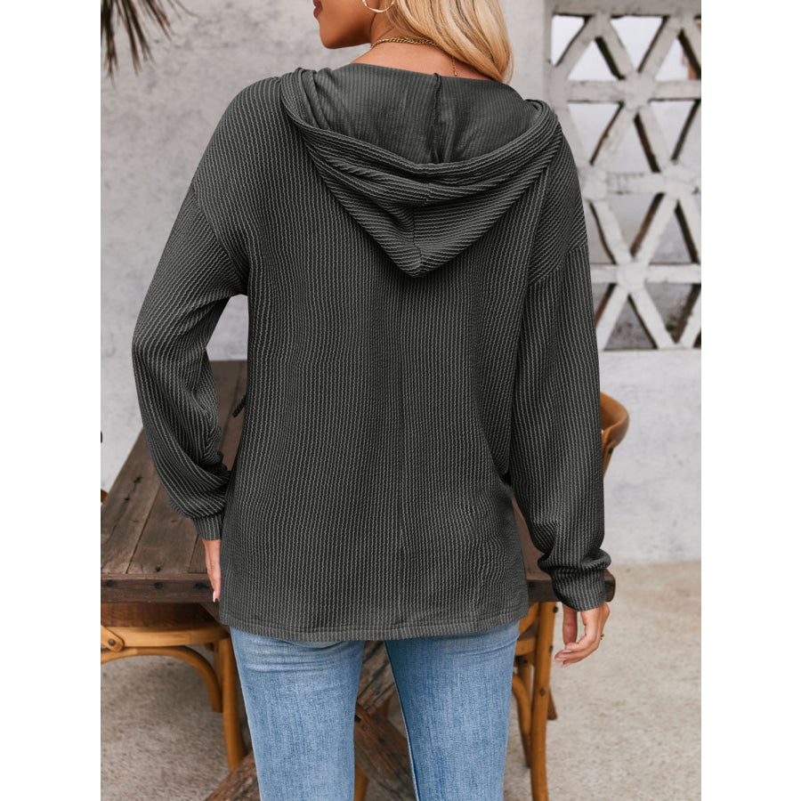 Double Take Drawstring Dropped Shoulder Long Sleeve Hoodie Apparel and Accessories