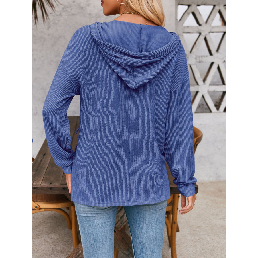 Double Take Drawstring Dropped Shoulder Long Sleeve Hoodie Apparel and Accessories