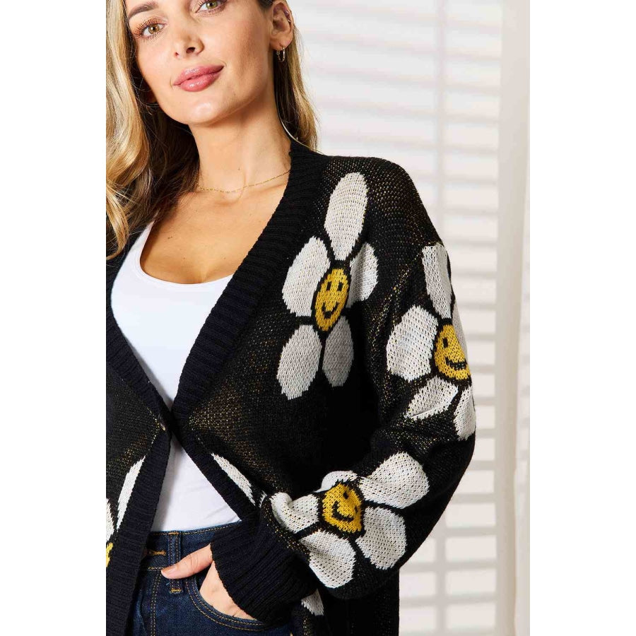 Double Take Floral Button Down Longline Cardigan Sweater