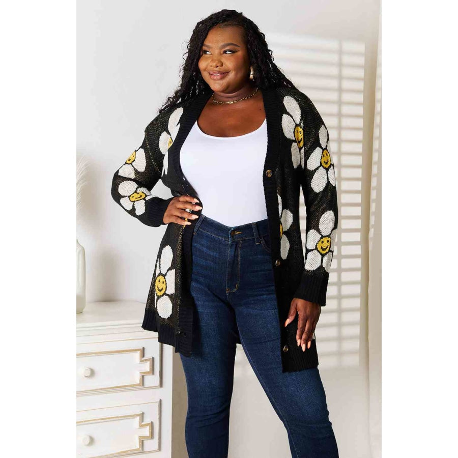 Double Take Floral Button Down Longline Cardigan Sweater