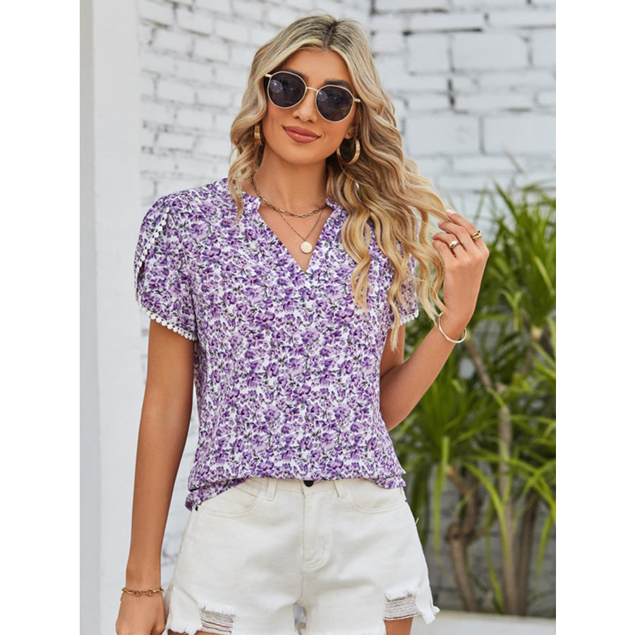 Double Take Floral Notched Neck Blouse Apparel and Accessories