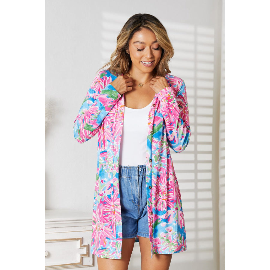 Double Take Floral Open Front Long Sleeve Cardigan Apparel and Accessories