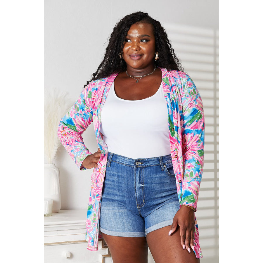 Double Take Floral Open Front Long Sleeve Cardigan Floral / S Apparel and Accessories