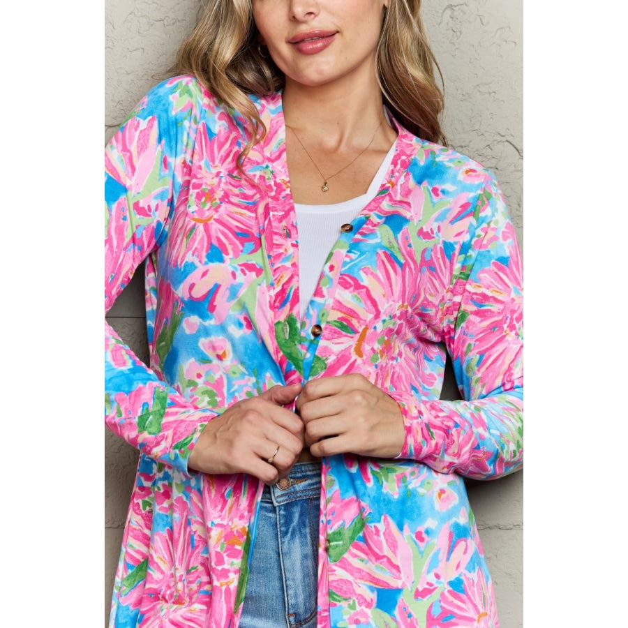 Double Take Floral Open Front Long Sleeve Cardigan