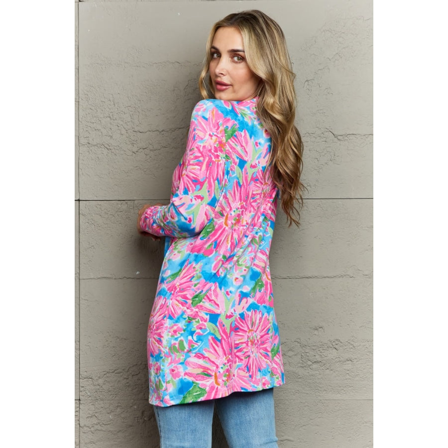 Double Take Floral Open Front Long Sleeve Cardigan