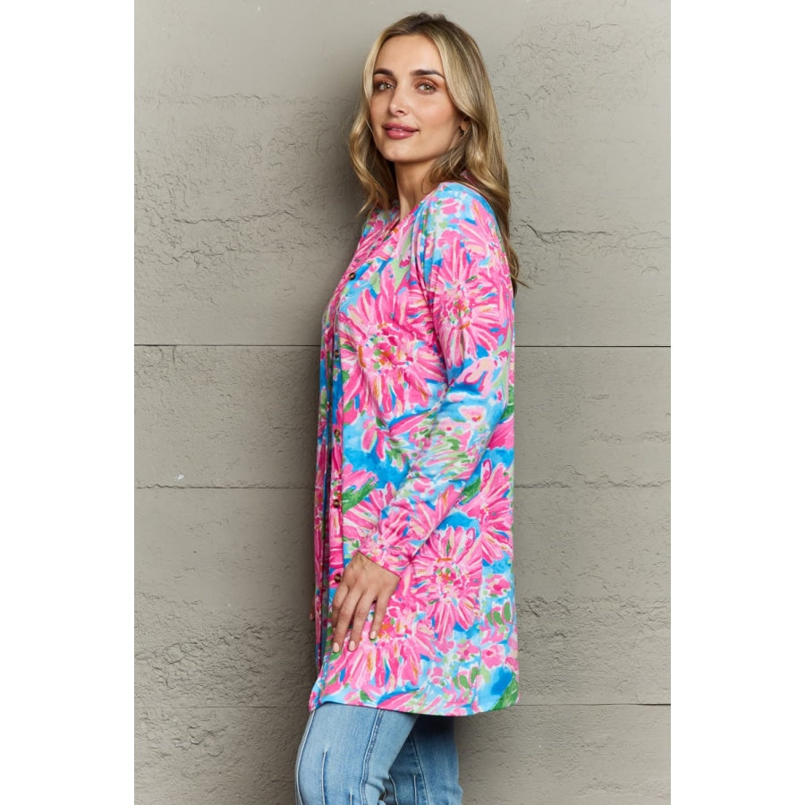 Double Take Floral Open Front Long Sleeve Cardigan