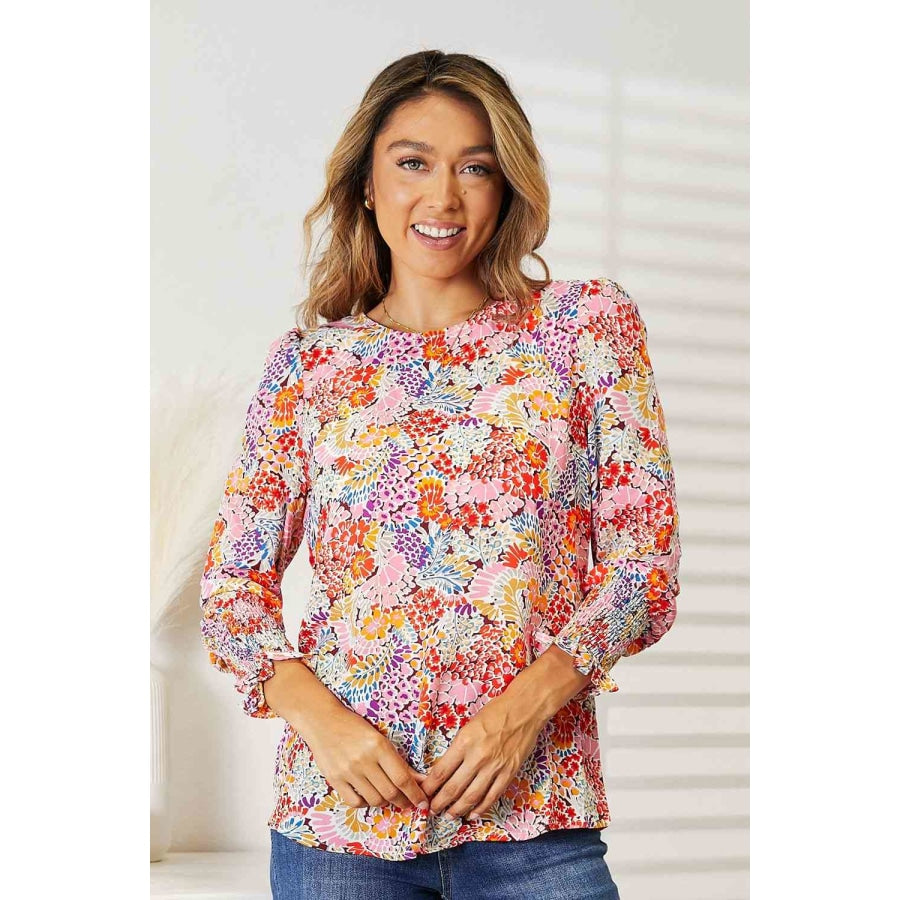 Double Take Floral Print Long Puff Sleeve Blouse Floral / S Shirts &amp; Tops