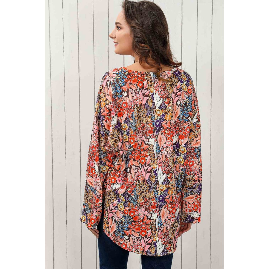 Double Take Floral V-Neck Long Sleeve Blouse Shirts &amp; Tops