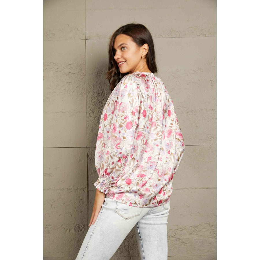 Double Take Floral V-Neck Long Sleeve Shirt Apparel and Accessories