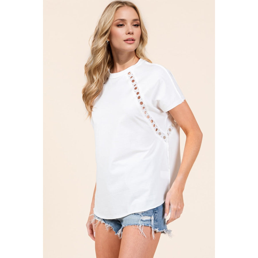 Double Take Full Size Cutout Round Neck Short Sleeve T-Shirt White / S Apparel and Accessories
