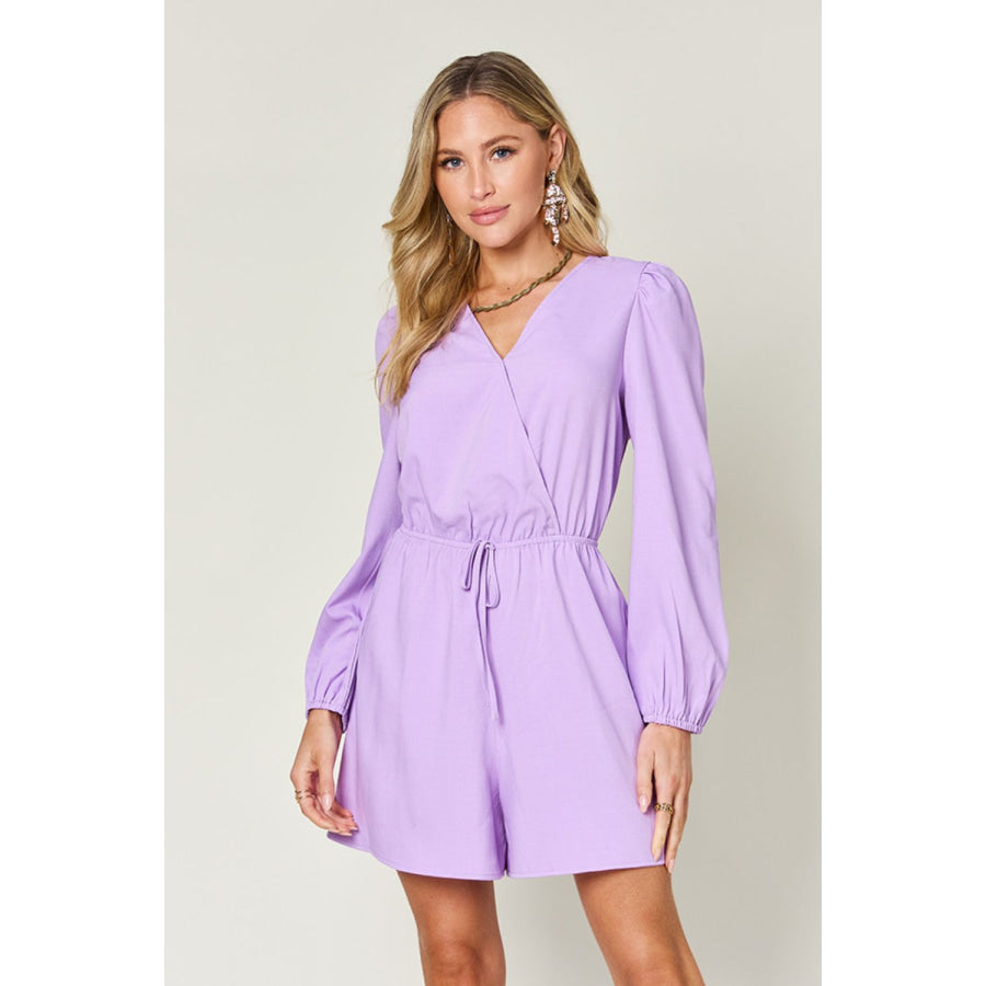 Double Take Full Size Drawstring Long Sleeve Romper Apparel and Accessories