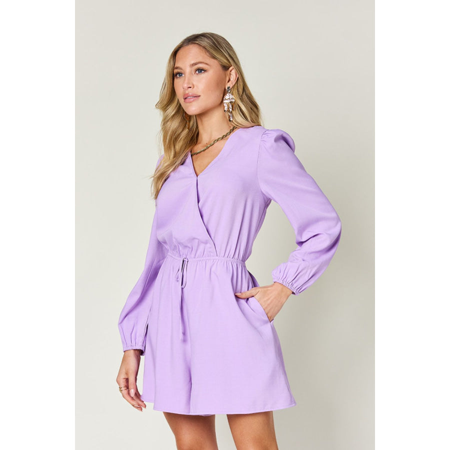 Double Take Full Size Drawstring Long Sleeve Romper Apparel and Accessories