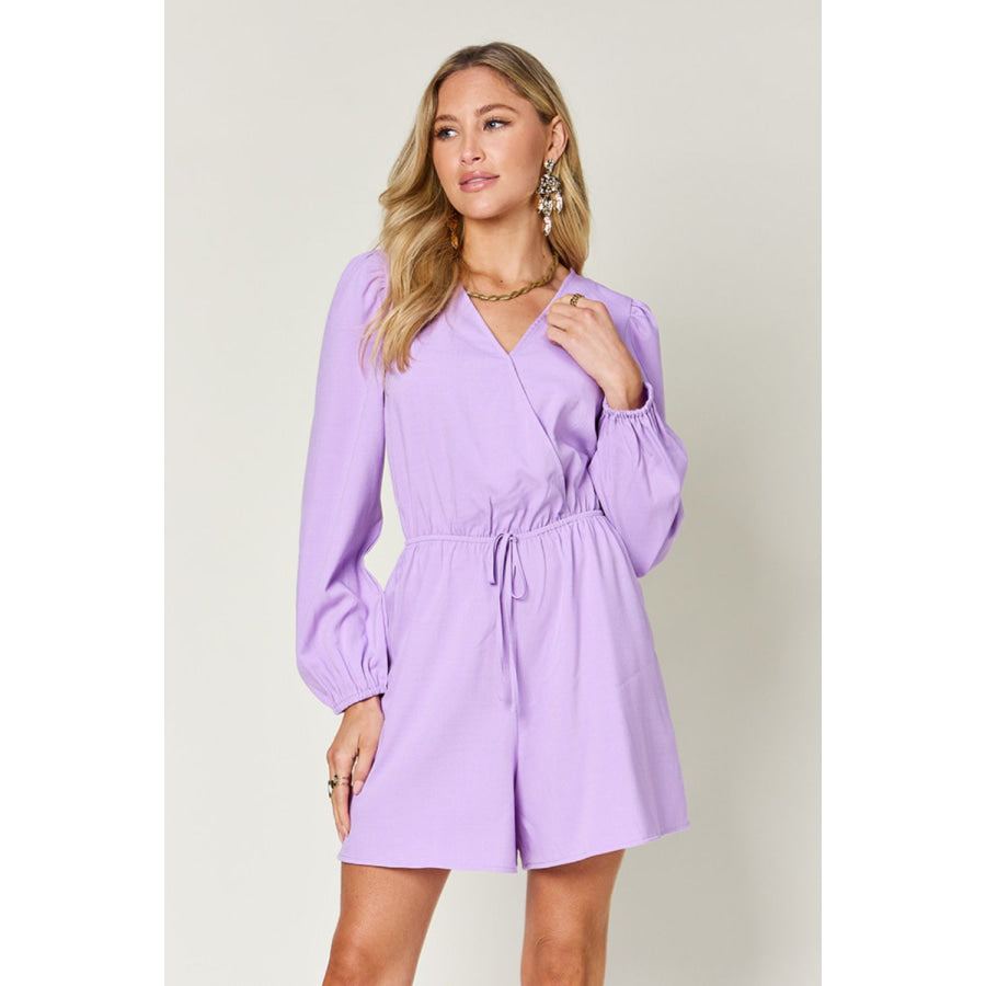 Double Take Full Size Drawstring Long Sleeve Romper Apparel and Accessories