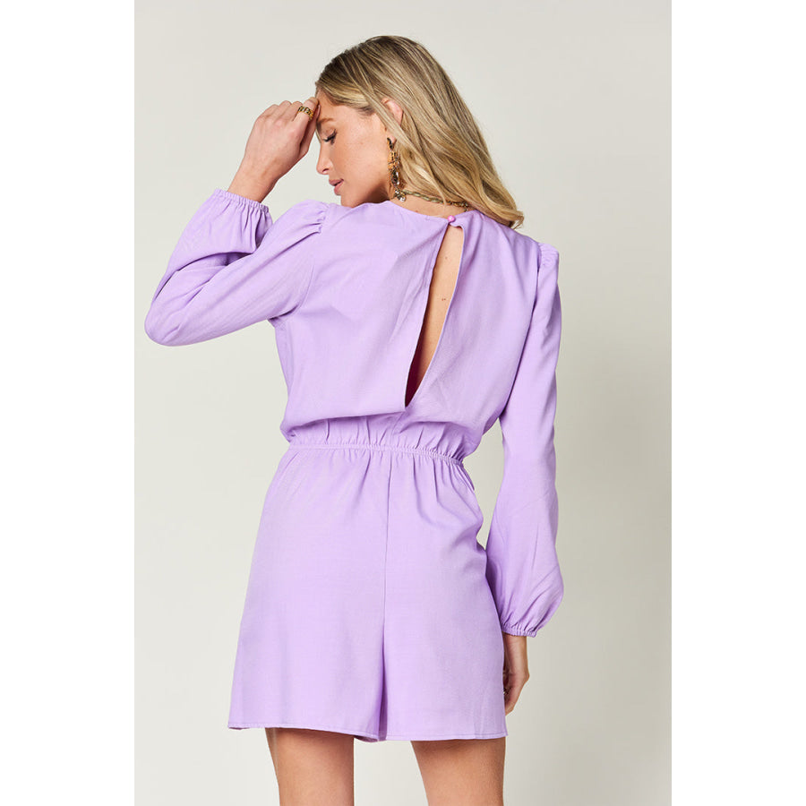 Double Take Full Size Drawstring Long Sleeve Romper Apparel and Accessories