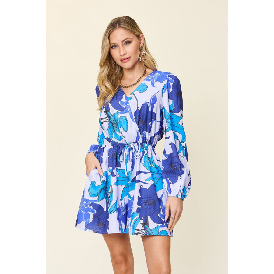 Double Take Full Size Floral Long Sleeve Romper with Pockets Apparel and Accessories