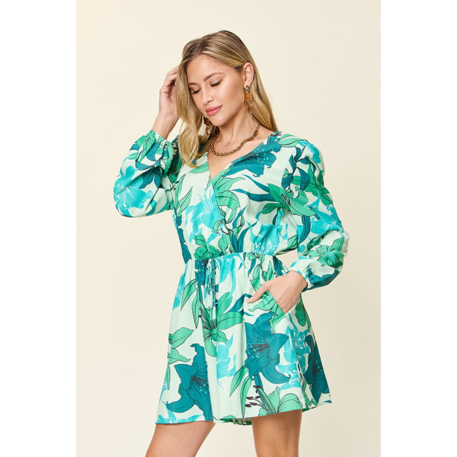 Double Take Full Size Floral Long Sleeve Romper with Pockets Apparel and Accessories