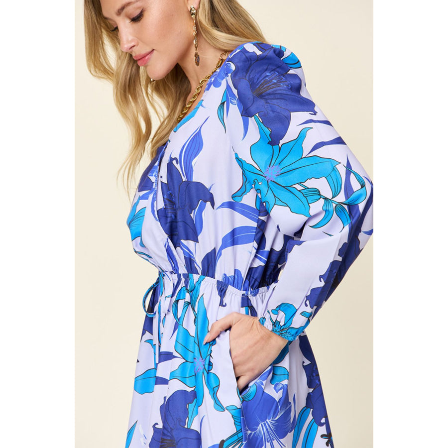 Double Take Full Size Floral Long Sleeve Romper with Pockets Apparel and Accessories