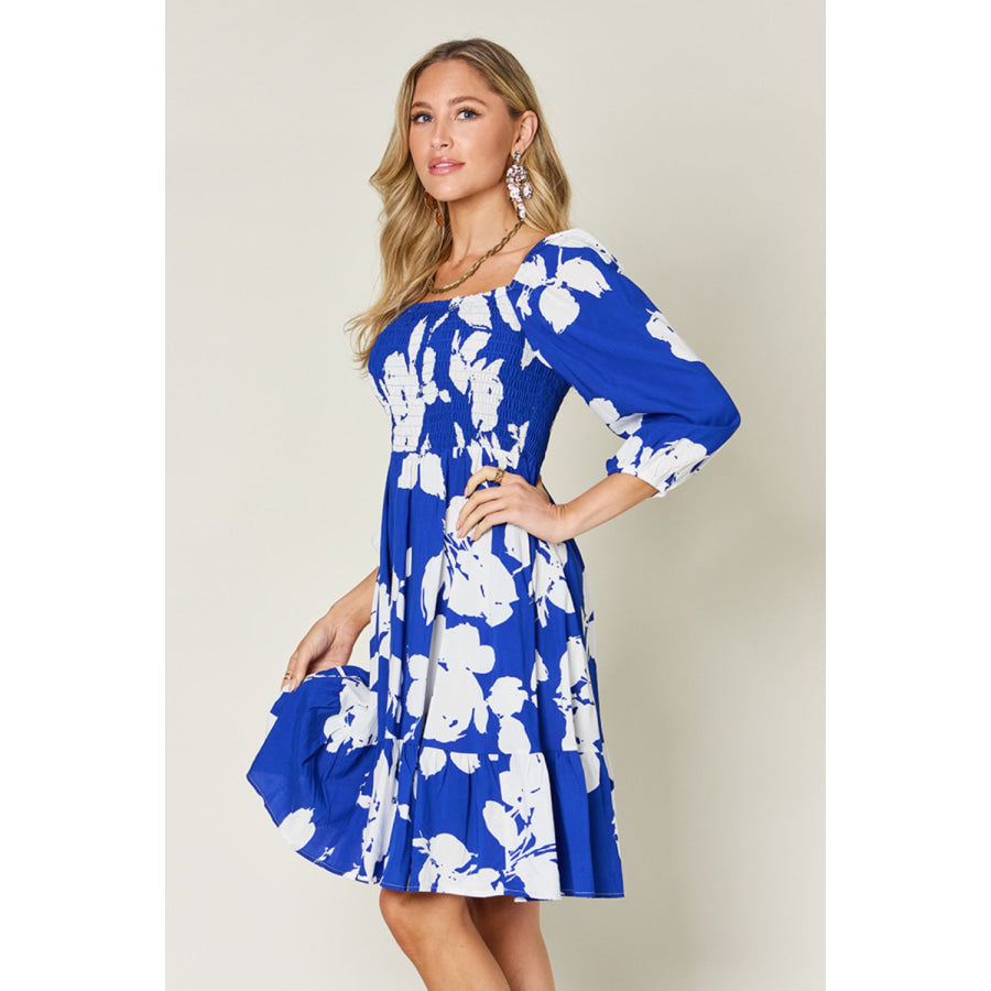 Double Take Full Size Floral Ruffle Hem Smocked Dress Apparel and Accessories