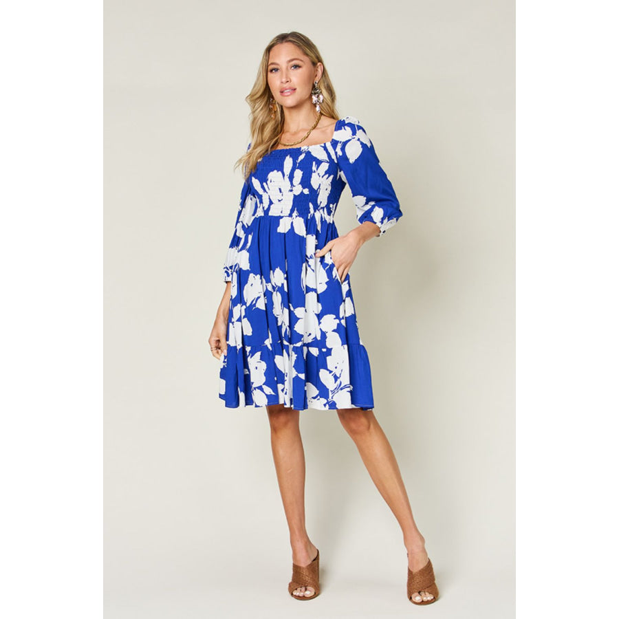 Double Take Full Size Floral Ruffle Hem Smocked Dress Apparel and Accessories