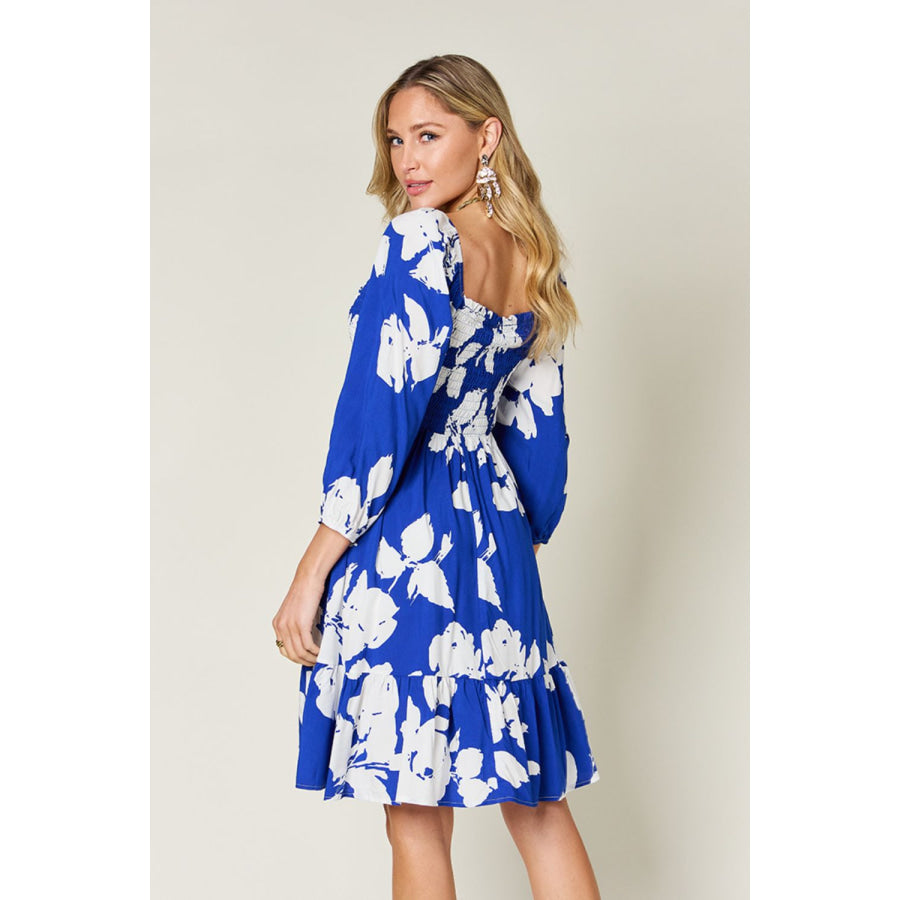 Double Take Full Size Floral Ruffle Hem Smocked Dress Apparel and Accessories