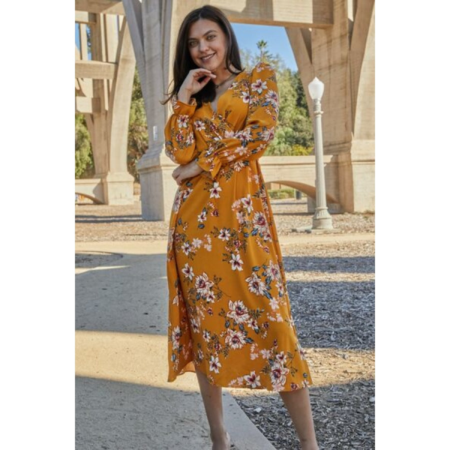 Double Take Full Size Floral Tie Back Flounce Sleeve Dress Clothing
