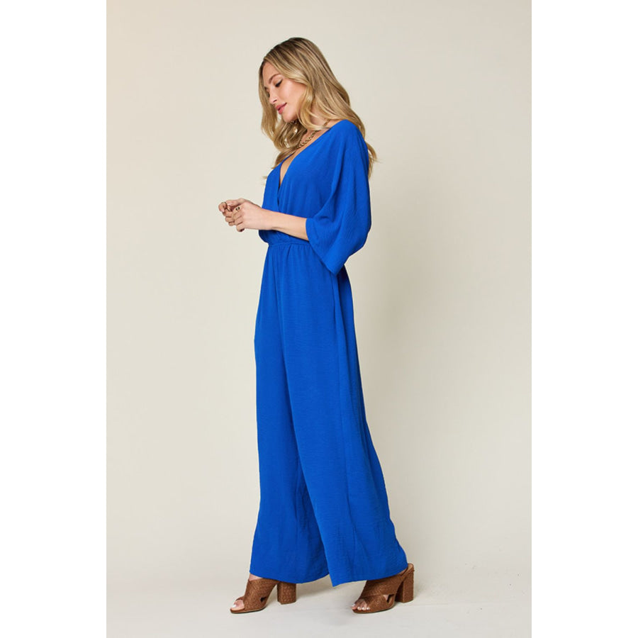 Double Take Full Size Half Sleeve Wide Leg Jumpsuit Apparel and Accessories