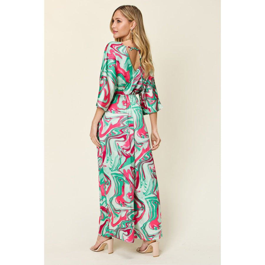 Double Take Full Size Half Sleeve Wide Leg Jumpsuit Apparel and Accessories