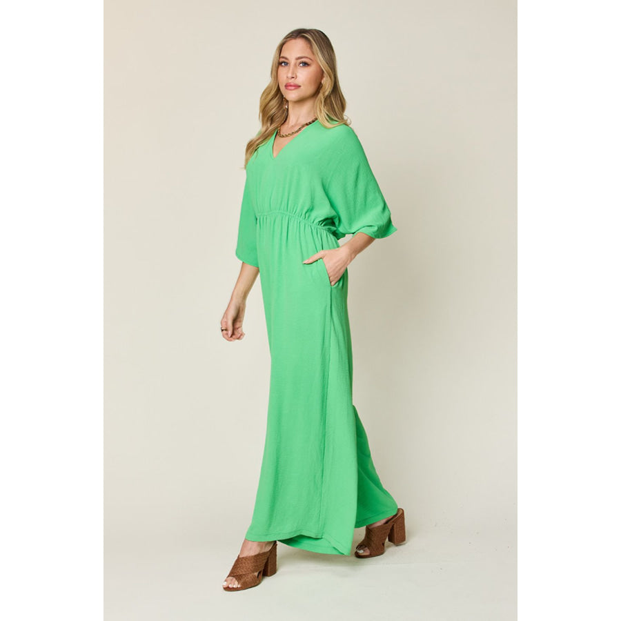 Double Take Full Size Half Sleeve Wide Leg Jumpsuit Apparel and Accessories