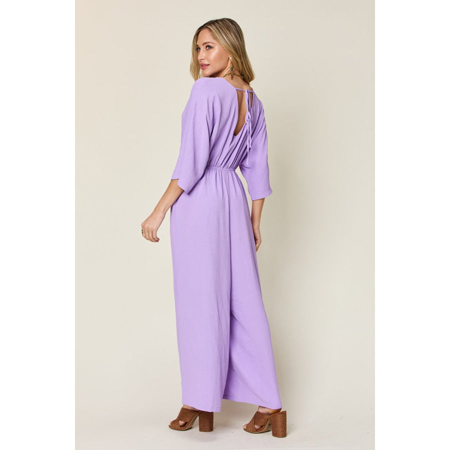 Double Take Full Size Half Sleeve Wide Leg Jumpsuit Apparel and Accessories