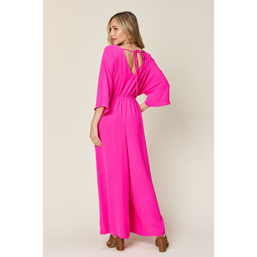 Double Take Full Size Half Sleeve Wide Leg Jumpsuit Apparel and Accessories