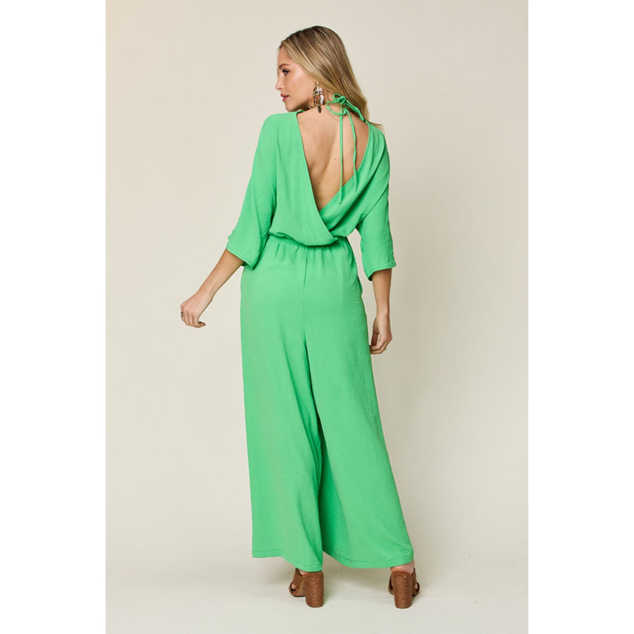 Double Take Full Size Half Sleeve Wide Leg Jumpsuit Apparel and Accessories